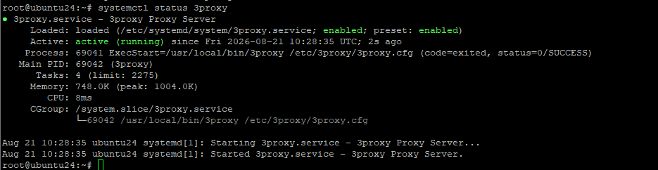 Статус systemd-сервиса 3proxy