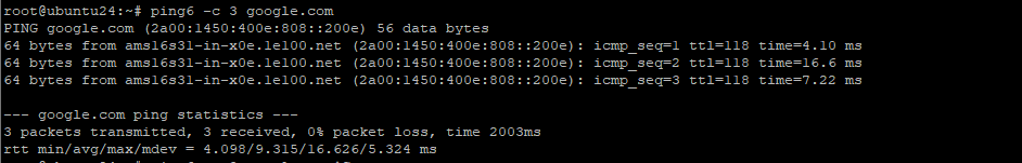 Проверка маршрутизации IPv6