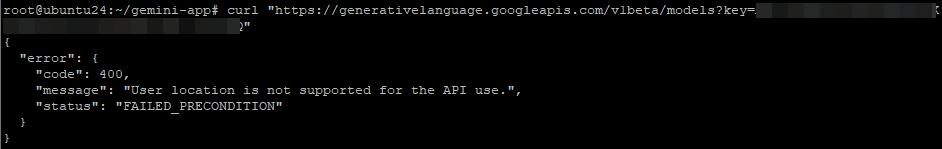 Ошибка User location is not supported for the API use