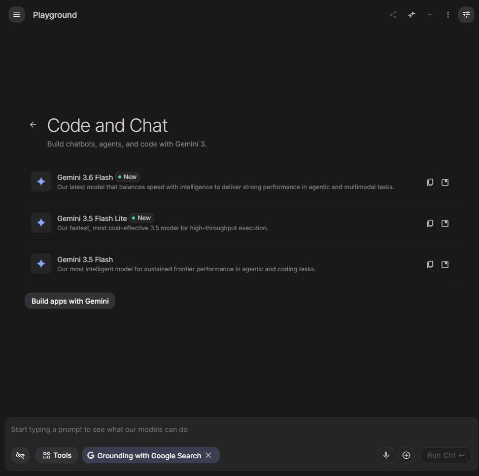 Список моделей в Google AI Studio