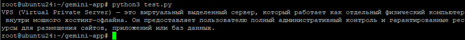 Ответ Gemini API в терминале
