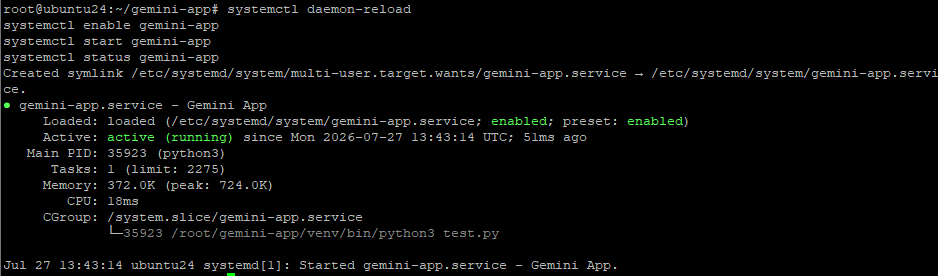 Запуск сервиса Gemini через systemd